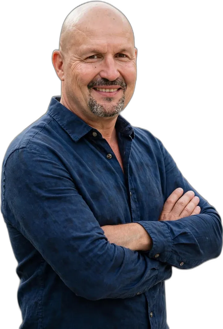 Jean-Marc Démesure, souriant, les bras croisés